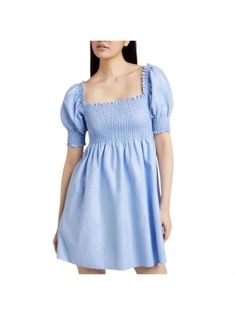 Hill House The Athena Nap Mini Dress Light Blue Glitter Check Size S